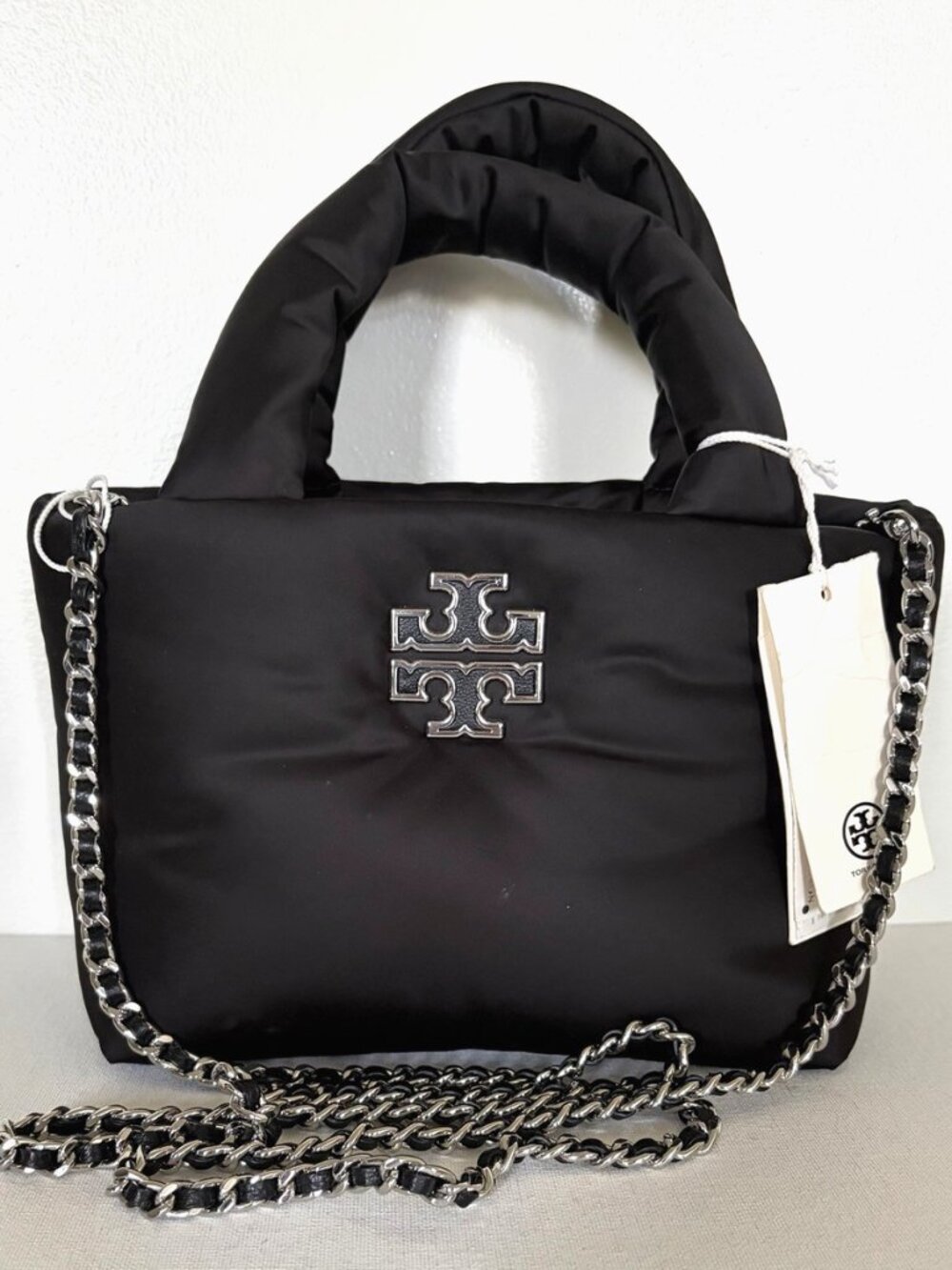 New Tory Burch Britten Nylon Puffy Mini Tote Black